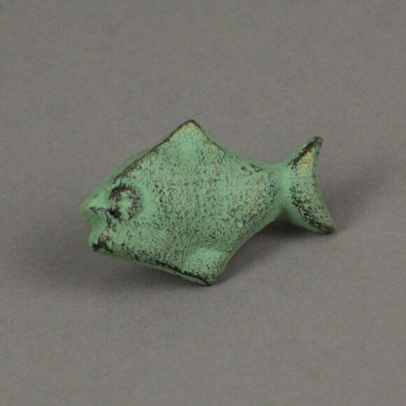 Set of 6 Verdigris Green Cast Iron Fish Drawer Pulls Decorative Cabinet Knobs - Picture 3 of 4